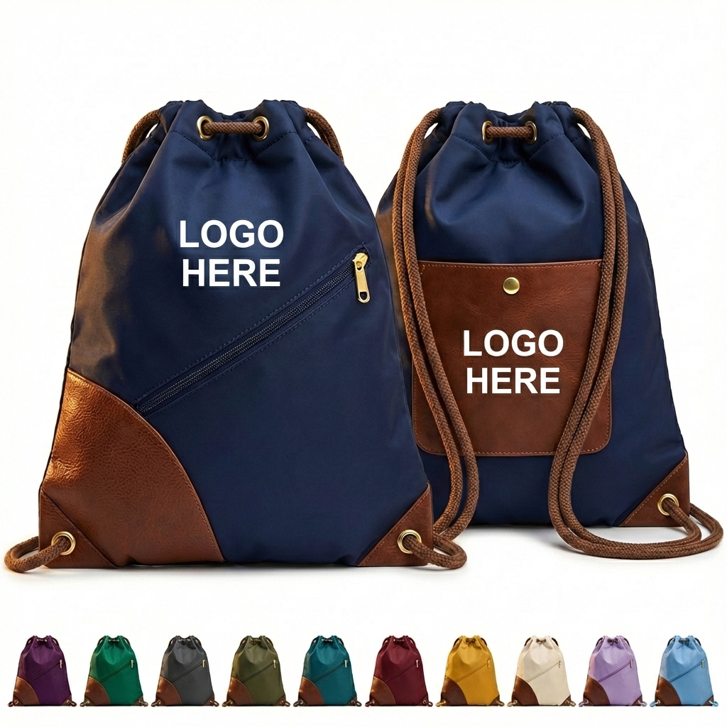 Durable Polyester Drawstring Backpack with Secure Zip Pocket