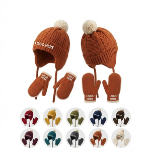 Playful Pom Earflap Hat and Matching Mittens Set